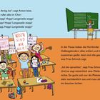 Texte: „Achtung, fertig, los“, "Wozu sind wir hier?"  
Illustration: Kinder im Klassenzimmer mit Plakaten, Tafel.
