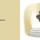 Text: "Einen Ninja abseilen". Illustration von einem Ninja, der sich in eine Toilette abseilt.