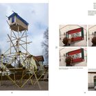 Kessler replaced the missing "O" in the light box of the Kopernikusgasse police station. Links: Turmhaus auf Spielplatz. Rechts: Mann ändert Schild.