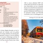 Infos zur Schmalspurbahn Nebitzschen-Kroptewitz und Bild eines Zuges auf verschneiten Gleisen bei Sonnenuntergang.