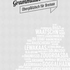 Text „Grammatik: Oberpfälzisch für Breissn“ mit weiteren Dialektwörtern in unterschiedlichen Größen wie „WAATSCHN“. Dezenter Hintergrund.