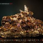 Titel: MUNDUS MINERALIS 2027. Quarz auf Chalkopyrit. Kalenderblatt für März, zeigt ein schimmerndes Mineral.