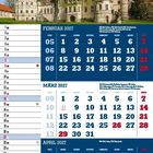 FEBRUAR 2027, MÄRZ 2027, APRIL 2027. Kalender mit Wochen- und Feiertagsanzeige. Oben ein Schloss mit Bäumen.