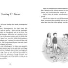 "Sonntag 27. Februar. Heute war bei Azra spontan eine große Kostümprobe! Das war toll. Azra wird Tennisspielerin. Sie trägt..."

Darunter eine Illustration von drei Personen: Zwei mit Tennisschlägern, eine mit einer Diskokugel.