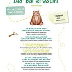 "Der Bär erwacht" Selbstmassage. Texte mit Anleitungen. Illustration eines lächelnden Bären. Zielgruppe: ab 3 Jahren.