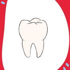 Illustration: Ein weißer Zahn in der Mitte, umrahmt von einem roten, wellenförmigen Rand mit blauen Tropfen.