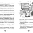 Seiten 10 und 11. Figuren schauen auf einen Fernseher, der eine Inselszene zeigt. Ein Charakter hebt begeistert die Arme.