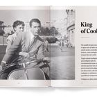"King of Cool" steht groß auf der rechten Seite. Links ein historisches Foto: Zwei Personen auf einem Roller mit italienischer Stadtszene.