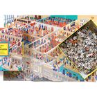 "Die Welt des Museums", Puzzle mit Illustrationen eines Museums. Sichtbar sind viele Menschen und geöffnete Puzzleteile.