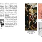 Texte erläutern historische Kleidung. Links viel Text, rechts Kunstwerke. Drei Abbildungen zeigen Personen in Rüstung.