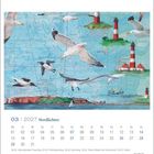 03 | 2027 Nordlichter. Kalender mit Landschaftsmalerei, Möwen und Leuchttürmen auf einer Seekarte.