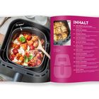 Auf der linken Seite steht "So lecker!" über einer Speise in einem Airfryer. Rechts ist ein Inhaltsverzeichnis mit Rezepttiteln.