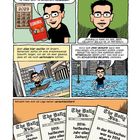 Texte beschreiben die Aktualisierung eines Buches, zeigen Überschwemmungsszenen und Zeitungen mit Schlagzeilen über Rekordhitze.