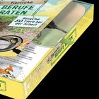 Box mit der Aufschrift "Tierische Berufe Raten". Illustration mit Tieren bei der Arbeit, gelb-grünes Design.