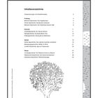 Inhaltsverzeichnis mit saisonalen Geschichten, darunter Frühling, Sommer, Herbst und Winter. Illustration eines Baumes.