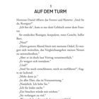 Seite 7. Kapitelüberschrift: "1 AUF DEM TURM". Dialog zwischen Hortense Daniel und Rossigny über einen Streit und Entführung.