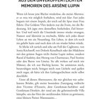 "AUS DEN UNVERÖFFENTLICHTEN MEMOIREN DES ARSÈNE LUPIN" ist der Titel. Ein Text beschreibt Abenteuer und Identitätswechsel.