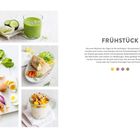 FRÜHSTÜCK: Wichtigste Mahlzeit, beeinflusst Laune und Energie. Vorschläge: Wachmacher-Smoothie, Avocado-Wrap, Tropical Oats. Links Gemüse, Wrap, Oats.