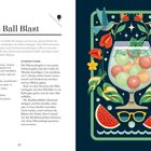 Rezept für "Melon Ball Blast". Zutaten: Melonenkugeln, Minzlikör, Limettensaft, Basilikum. Illustration: Glas mit Melonenkugeln.