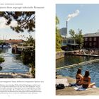 La Banchina, Kopenhagen. Ein Kai und eine Sauna ergänzen dieses Restaurant. Menschen entspannen am Wasser.