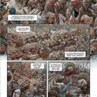 Zweitausend hethitische Streitwagen brechen Linien. Oben reiten Krieger, unten kämpfen Soldaten. Links Löwen. Comicszene.