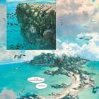 „Das ist nicht fair...“, „Ja und Schokoladensoße...“, „Verräter!“ Illustration einer Klippenlandschaft mit Meer und Vögeln.