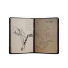 Text: "Caballos y jinetes... De Dibujo, en Cuaderno, 1913". Skizzen von Pferden und Reitern in einem Notizbuch.