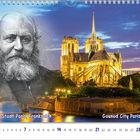 Gounod-Stadt Paris, Frankreich. Links eine Illustration eines Mannes, rechts die beleuchtete Notre-Dame bei Nacht.