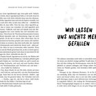 Text in der Mitte: "WIR LASSEN UNS NICHTS MEHR GEFALLEN". Links und rechts Textblöcke. Links oben die Zahl 46.
