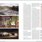 Text über Norwegens Gebiete: Oslo, Kongsberg, Sandvika, Drammen, Notodden. Bilder oben: Flusslandschaft, Mittel: buntes Gebäudeinnere, unten: Bergwerk mit Loren.