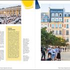 Texte: "WEISSE ABENDESSEN", "Oben: Ganz in Weiß...", "Rechts: Der Place Dauphine...". Fotos von eleganten Gebäuden und Menschen.