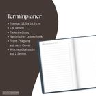 "Terminplaner: Format 13,5 x 18,5 cm, 136 Seiten, Fadenheftung, natürlicher Leinenlook, feine Prägung, Wochenübersicht."