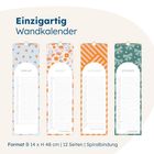 "Einzigartig Wandkalender. Februar, August, November, Dezember. Format B 14 x H 48 cm, 12 Seiten, Spiralbindung." Vier bunte Kalenderblätter.