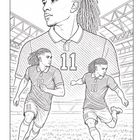 Illustration zeigt Nummer 11 auf Fußballshirts. Mehrere Ansichten eines Spielers im Stadion.