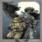 Makro-Serie "Raphael", Zeichnung von David Petersen. Ein Comic-Charakter steht vor einer Engelsstatue bei Vollmond.