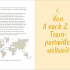 4. Von A nach Z – Transportmittel weltweit. Weltkarte mit Routen und Text über Grenzregelungen in Asien und Lateinamerika.