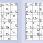 Ein Kreuzworträtsel mit Raster. Links Seite 49, rechts Seite 50. Enthält Hinweise wie "Planetoid zur Vermehrung", "ital. Vorwärts".