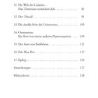Inhaltsverzeichnis mit Kapiteln über Astronomie: Sternenstaub, Galaxien, Urknall, Oumuamua, Bethlehem, Pall Blue Dot und Epilog.