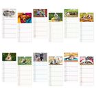 Kalender mit zwölf Monaten, jeder mit Tierbild: Katze, Hund, Vogel, Meerschweinchen, Welpen, Enten und mehr.
