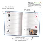 Kalenderseite mit Wochenübersicht und viel Platz für Termine. Enthält Cartoons, Gesundheitstipps und Spruchweisheiten.