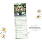 "Juni", Termine, "übersichtliches Kalendarium", Blumenstrauß in einer Vase, zwei Gänseblümchen links, Notizbereich.