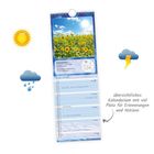 „übersichtliches Kalendarium mit viel Platz für Erinnerungen und Notizen“ steht neben einem Kalender mit Sonnenblumenbild.