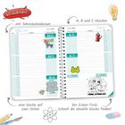 Kalender mit Textelementen: "WOCHENPLANUNG", "KW10", "MÄRZ 2027", Wochentage, Illustrationen von Tieren und Objekten.