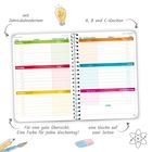 Kalenderseiten für die 32. Woche 2026 mit farbigen Abschnitten für jeden Wochentag, Notizfelder und dekorative Elemente.