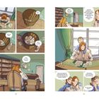 Links: "Title Street, 1887", "Nein", "Das war nichts", "Nein, so nicht", "Nein, nein, nein ... nicht so". Rechts: "Alles in Ordnung, Schatz?" "Gedichte und Essays sind leicht, doch Erzählen ist die größte Herausforderung, die ich je angenommen habe", "Warum schreibst du nicht die Märchen auf, die du abends Cyril und Vyvyan erzählst?", "Die Bücher, die ich schreibe, sind nicht für sie", "Für wen dann, Oscar?". Illustration von Personen in einem Raum beim Schreiben, umgeben von Papierkörben und Büchern.