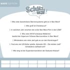 Ein Quiz zu "Star Wars" mit sieben Fragen, Titel "Schätz mal!". Unten sind Felder für Name und Punkte.