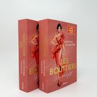 Zwei Bücher mit rotem Cover zeigen den Titel "LES BOUTTIERS" von Antonia Wesseling. Illustration einer Frau im Kleid.