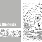 Links steht "Echtes Bärenglück". Rechts eine Illustration eines Bären vor einem Berg. Unten kleinere Bären in der Natur.