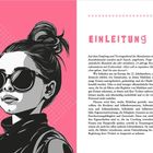 EINLEITUNG. Großes, farbiges Porträt einer Frau mit Brille, rosa Hintergrund rechts Text über Frauenstärkung im 21. Jahrhundert.