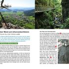Texte: "Flatzer Wand und Johannesbachklamm", "12,0 km", "Blick vom Jubiläumssteig auf Flatz".
Links: Berglandschaft mit Dorf. Rechts: Brücke über Klamm.